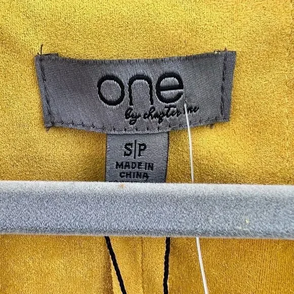 Faux Suade Chapter One Womens Mustard Notch Lapel Moto Jacket Size Small NWT - Picture 2 of 7